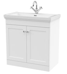 Nui Classique 800mm Floor Standing 2 - door Vanity & Basin 1th Traditional Satin White MFC Painted Matt 865x830x470mm - JJ Building Materials
