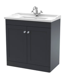 Nui Classique 800mm Floor Standing 2 Door Vanity & Basin 1th Traditional Soft Black MFC Painted Matt 858x820x480mm - JJ Building Materials