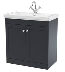 Nui Classique 800mm Floor Standing 2 - door Vanity & Basin 1th Traditional Soft Black MFC Painted Matt 865x830x470mm - JJ Building Materials