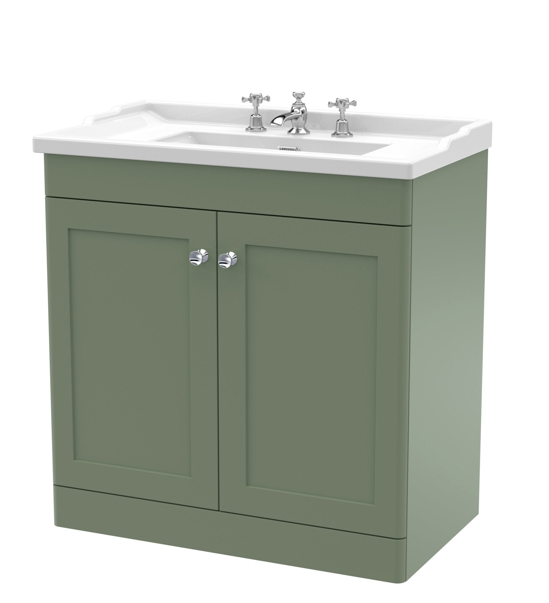 Nui Classique 800mm Floor Standing 2 Door Vanity & Basin 3th Traditional Satin Green MFC Painted Matt 858x820x480mm - JJ Building Materials