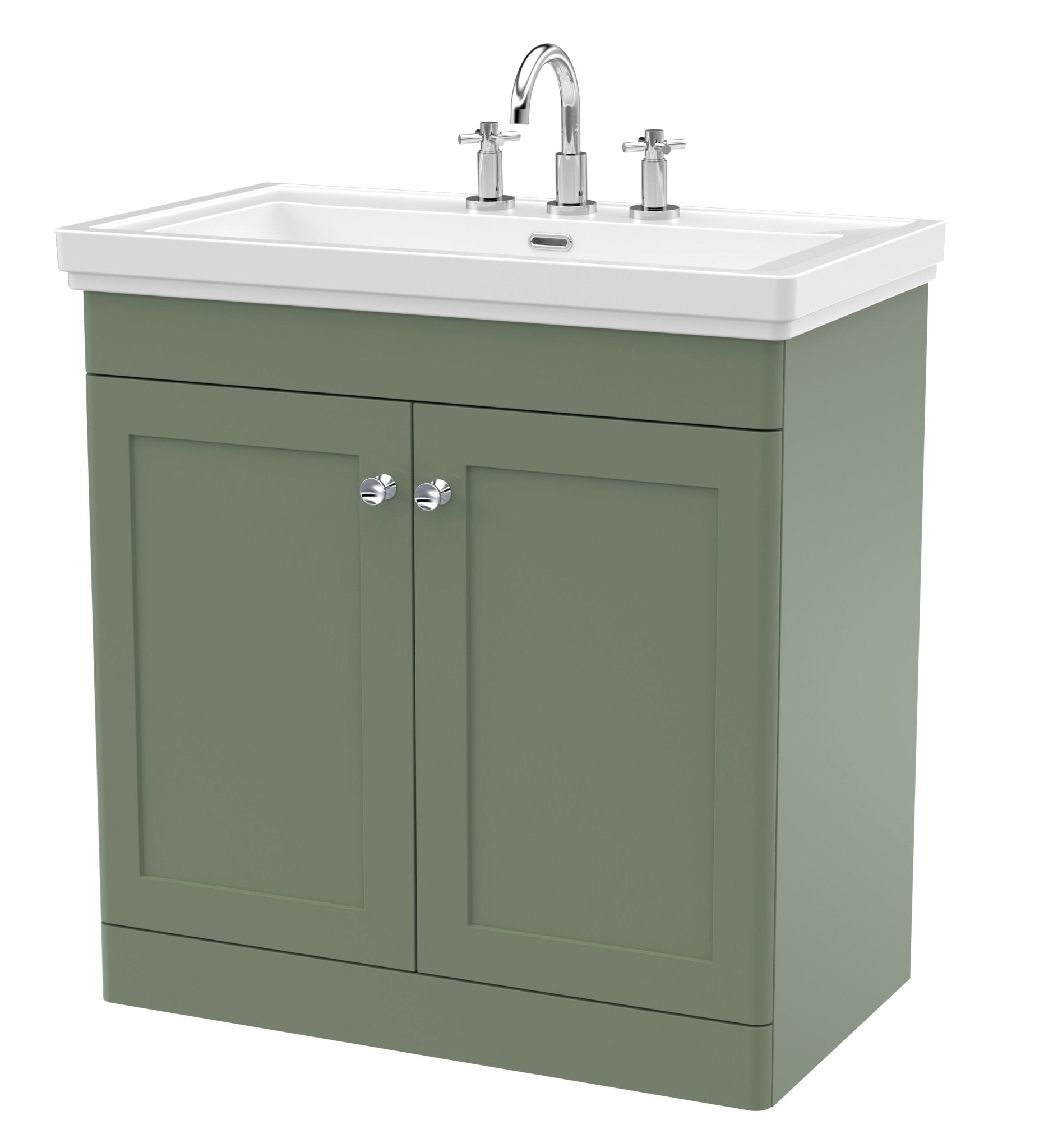 Nui Classique 800mm Floor Standing 2 - door Vanity & Basin 3th Traditional Satin Green MFC Painted Matt 865x830x470mm - JJ Building Materials