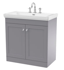 Nui Classique 800mm Floor Standing 2 - door Vanity & Basin 3th Traditional Satin Grey MFC Painted Matt 865x830x470mm - JJ Building Materials