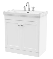Nui Classique 800mm Floor Standing 2 - door Vanity & Basin 3th Traditional Satin White MFC Painted Matt 865x830x470mm - JJ Building Materials