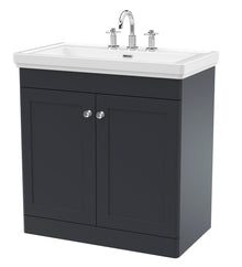 Nui Classique 800mm Floor Standing 2 - door Vanity & Basin 3th Traditional Soft Black MFC Painted Matt 865x830x470mm - JJ Building Materials