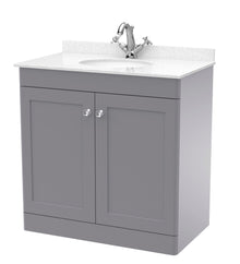 Nui Classique 800mm Floor Standing 2 Door Vanity & Marble Top 1th Traditional Satin Grey MFC Painted Matt 814x820x463mm - CLC226WR1 - JJ Building Materials