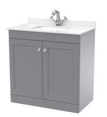 Nui Classique 800mm Floor Standing 2 Door Vanity & Marble Top 1th Traditional Satin Grey MFC Painted Matt 814x820x463mm - CLC226WS1 - JJ Building Materials
