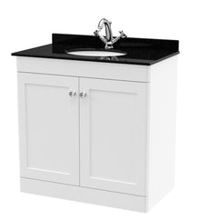 Nui Classique 800mm Floor Standing 2 Door Vanity & Marble Top 1th Traditional Satin White MFC Painted Matt 814x820x463mm - CLC126BR1 - JJ Building Materials