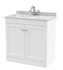 Nui Classique 800mm Floor Standing 2 Door Vanity & Marble Top 1th Traditional Satin White MFC Painted Matt 814x820x463mm - CLC126GR1 - JJ Building Materials
