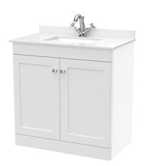 Nui Classique 800mm Floor Standing 2 Door Vanity & Marble Top 1th Traditional Satin White MFC Painted Matt 814x820x463mm - CLC126WS1 - JJ Building Materials