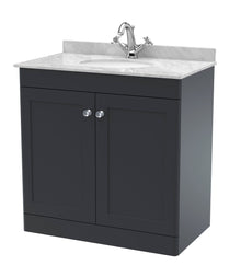 Nui Classique 800mm Floor Standing 2 Door Vanity & Marble Top 1th Traditional Soft Black MFC Painted Matt 814x820x463mm - CLC1426GR1 - JJ Building Materials