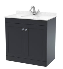 Nui Classique 800mm Floor Standing 2 Door Vanity & Marble Top 1th Traditional Soft Black MFC Painted Matt 814x820x463mm - CLC1426WR1 - JJ Building Materials