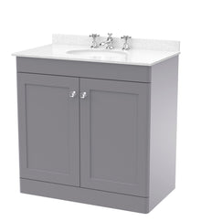 Nui Classique 800mm Floor Standing 2 Door Vanity & Marble Top 3th Traditional Satin Grey MFC Painted Matt 814x820x463mm - CLC226WR3 - JJ Building Materials