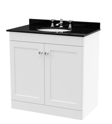 Nui Classique 800mm Floor Standing 2 Door Vanity & Marble Top 3th Traditional Satin White MFC Painted Matt 814x820x463mm - CLC126BR3 - JJ Building Materials