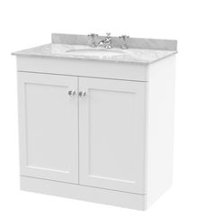 Nui Classique 800mm Floor Standing 2 Door Vanity & Marble Top 3th Traditional Satin White MFC Painted Matt 814x820x463mm - CLC126GR3 - JJ Building Materials