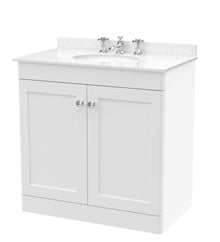 Nui Classique 800mm Floor Standing 2 Door Vanity & Marble Top 3th Traditional Satin White MFC Painted Matt 814x820x463mm - CLC126WR3 - JJ Building Materials
