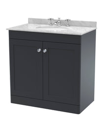 Nui Classique 800mm Floor Standing 2 Door Vanity & Marble Top 3th Traditional Soft Black MFC Painted Matt 814x820x463mm - CLC1426GR3 - JJ Building Materials
