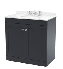 Nui Classique 800mm Floor Standing 2 Door Vanity & Marble Top 3th Traditional Soft Black MFC Painted Matt 814x820x463mm - CLC1426WR3 - JJ Building Materials