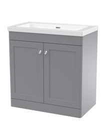 Nui Classique 800mm Floor Standing 2 - door Vanity With Basin - 0 Tap Hole Traditional Satin Grey Fireclay 845x813x462mm - JJ Building Materials
