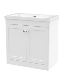 Nui Classique 800mm Floor Standing 2 - door Vanity With Basin - 0 Tap Hole Traditional Satin White Fireclay 845x813x462mm - JJ Building Materials