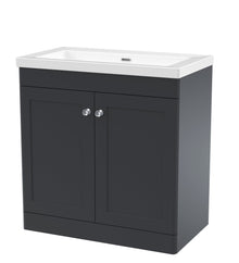 Nui Classique 800mm Floor Standing 2 - door Vanity With Basin - 0 Tap Hole Traditional Soft Black Fireclay 845x813x462mm - JJ Building Materials