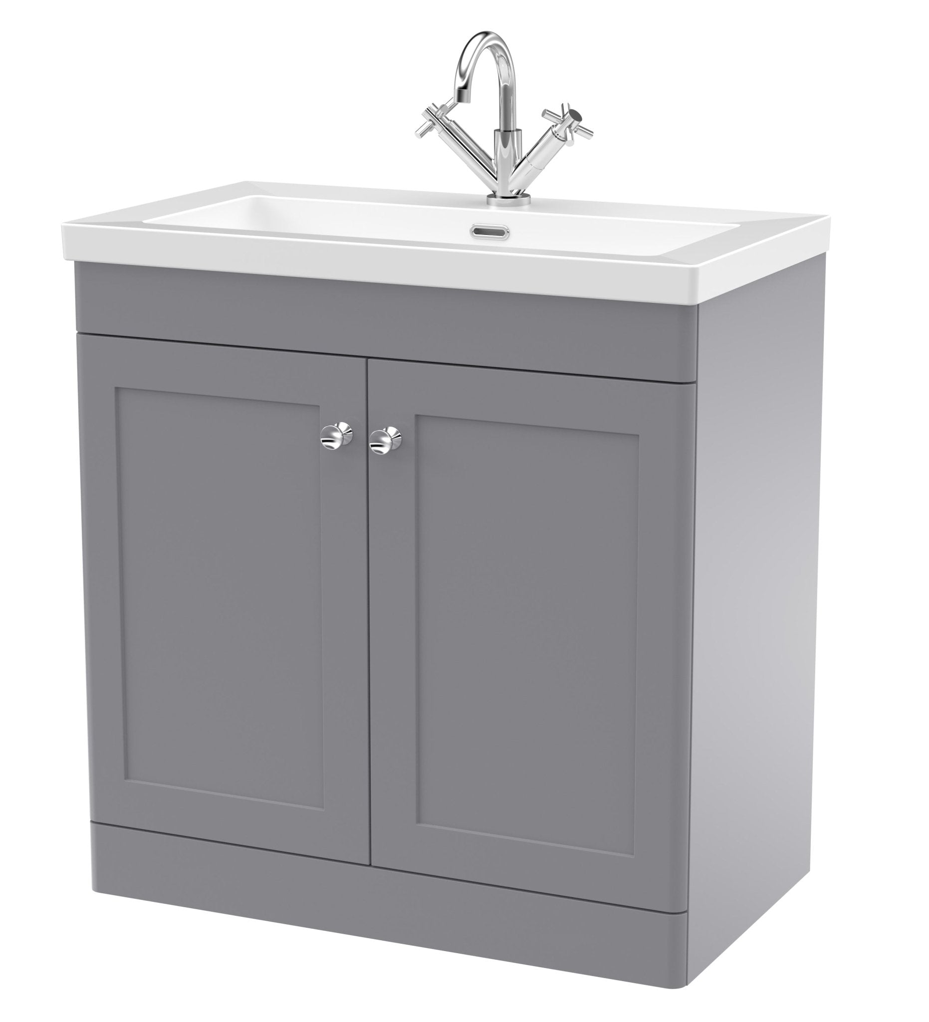 Nui Classique 800mm Floor Standing 2 - door Vanity With Basin - 1 Tap Hole Traditional Satin Grey Fireclay 845x813x462mm - JJ Building Materials