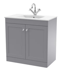 Nui Classique 800mm Floor Standing 2 - door Vanity With Basin - 1 Tap Hole Traditional Satin Grey Vitreous China 818x805x460mm - JJ Building Materials