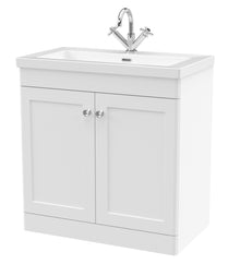 Nui Classique 800mm Floor Standing 2 - door Vanity With Basin - 1 Tap Hole Traditional Satin White Fireclay 845x813x462mm - JJ Building Materials