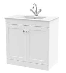Nui Classique 800mm Floor Standing 2 - door Vanity With Basin - 1 Tap Hole Traditional Satin White Vitreous China 818x805x460mm - JJ Building Materials
