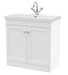 Nui Classique 800mm Floor Standing 2 - door Vanity With Basin - 1 Tap Hole Traditional Satin White Vitreous China 818x810x460mm - JJ Building Materials