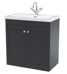 Nui Classique 800mm Floor Standing 2 - door Vanity With Basin - 1 Tap Hole Traditional Soft Black Fireclay 845x813x462mm - JJ Building Materials