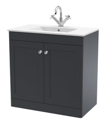 Nui Classique 800mm Floor Standing 2 - door Vanity With Basin - 1 Tap Hole Traditional Soft Black Vitreous China 818x805x460mm - JJ Building Materials