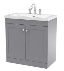 Nui Classique 800mm Floor Standing 2 - door Vanity With Basin - 3 Tap Hole Traditional Satin Grey Fireclay 845x813x462mm - JJ Building Materials