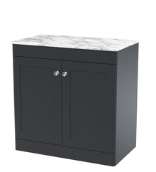 Nui Classique 800mm Floor Standing 2 - door Vanity With Marble Top Traditional Soft Black Natural Marble 818x810x460mm - CLC1426CMT - JJ Building Materials