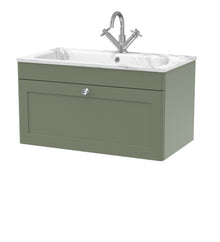 Nui Classique 800mm Wall Hung 1 - drawer Unit & Stone Basin 1th Traditional Satin Green MFC Painted Matt,stone 447x805x460mm - CLC896Q - JJ Building Materials