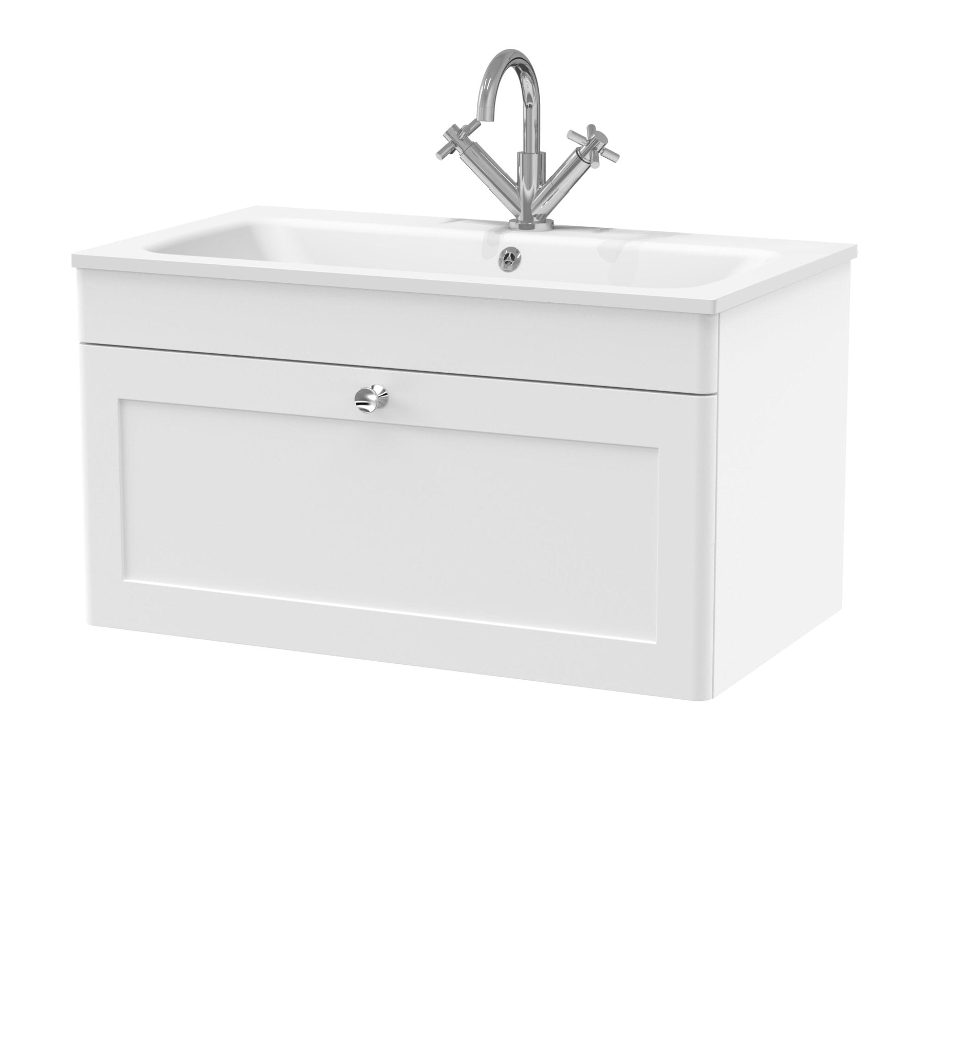 Nui Classique 800mm Wall Hung 1 - drawer Unit & Stone Basin 1th Traditional Satin White MFC Painted Matt,stone 447x805x460mm - CLC196P - JJ Building Materials
