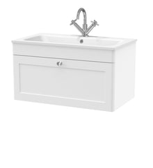 Nui Classique 800mm Wall Hung 1 - drawer Unit & Stone Basin 1th Traditional Satin White MFC Painted Matt,stone 447x805x460mm - CLC196P - JJ Building Materials