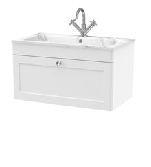 Nui Classique 800mm Wall Hung 1 - drawer Unit & Stone Basin 1th Traditional Satin White MFC Painted Matt,stone 447x805x460mm - CLC196Q - JJ Building Materials