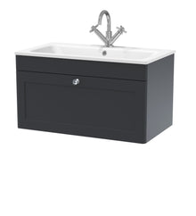 Nui Classique 800mm Wall Hung 1 - drawer Unit & Stone Basin 1th Traditional Soft Black MFC Painted Matt,stone 447x805x460mm - CLC1496P - JJ Building Materials