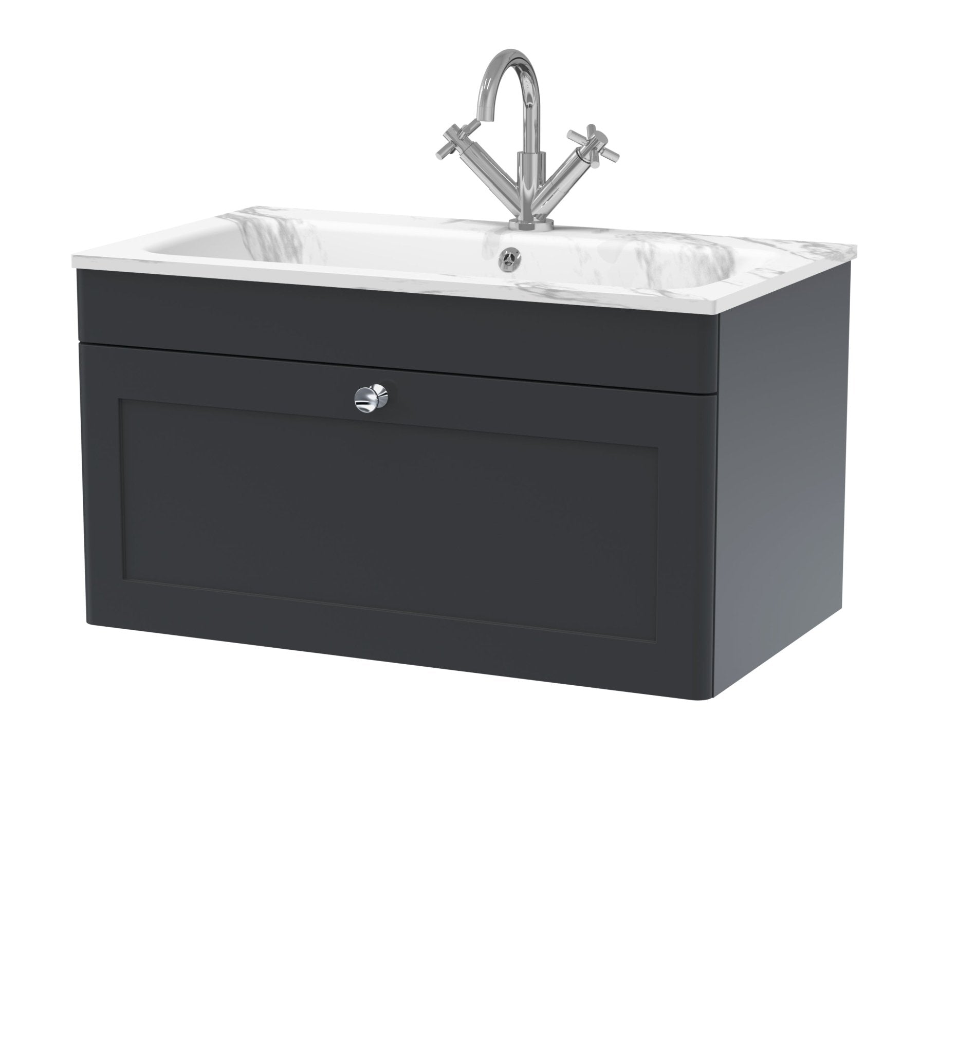 Nui Classique 800mm Wall Hung 1 - drawer Unit & Stone Basin 1th Traditional Soft Black MFC Painted Matt,stone 447x805x460mm - CLC1496Q - JJ Building Materials