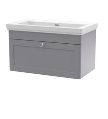 Nui Classique 800mm Wall Hung 1 Drawer Vanity & Basin 0th Traditional Satin Grey MFC Painted Matt 452x830x470mm - JJ Building Materials