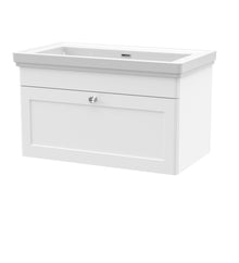 Nui Classique 800mm Wall Hung 1 Drawer Vanity & Basin 0th Traditional Satin White MFC Painted Matt 452x830x470mm - JJ Building Materials