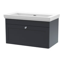 Nui Classique 800mm Wall Hung 1 Drawer Vanity & Basin 0th Traditional Soft Black MFC Painted Matt 452x830x470mm - JJ Building Materials