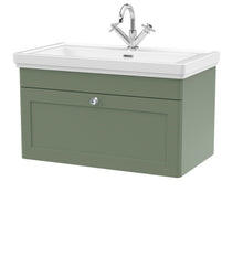 Nui Classique 800mm Wall Hung 1 - drawer Vanity & Basin 1th Traditional Satin Green MFC Painted Matt 496x830x470mm - JJ Building Materials