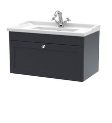 Nui Classique 800mm Wall Hung 1 Drawer Vanity & Basin 1th Traditional Soft Black MFC Painted Matt 489x820x480mm - JJ Building Materials