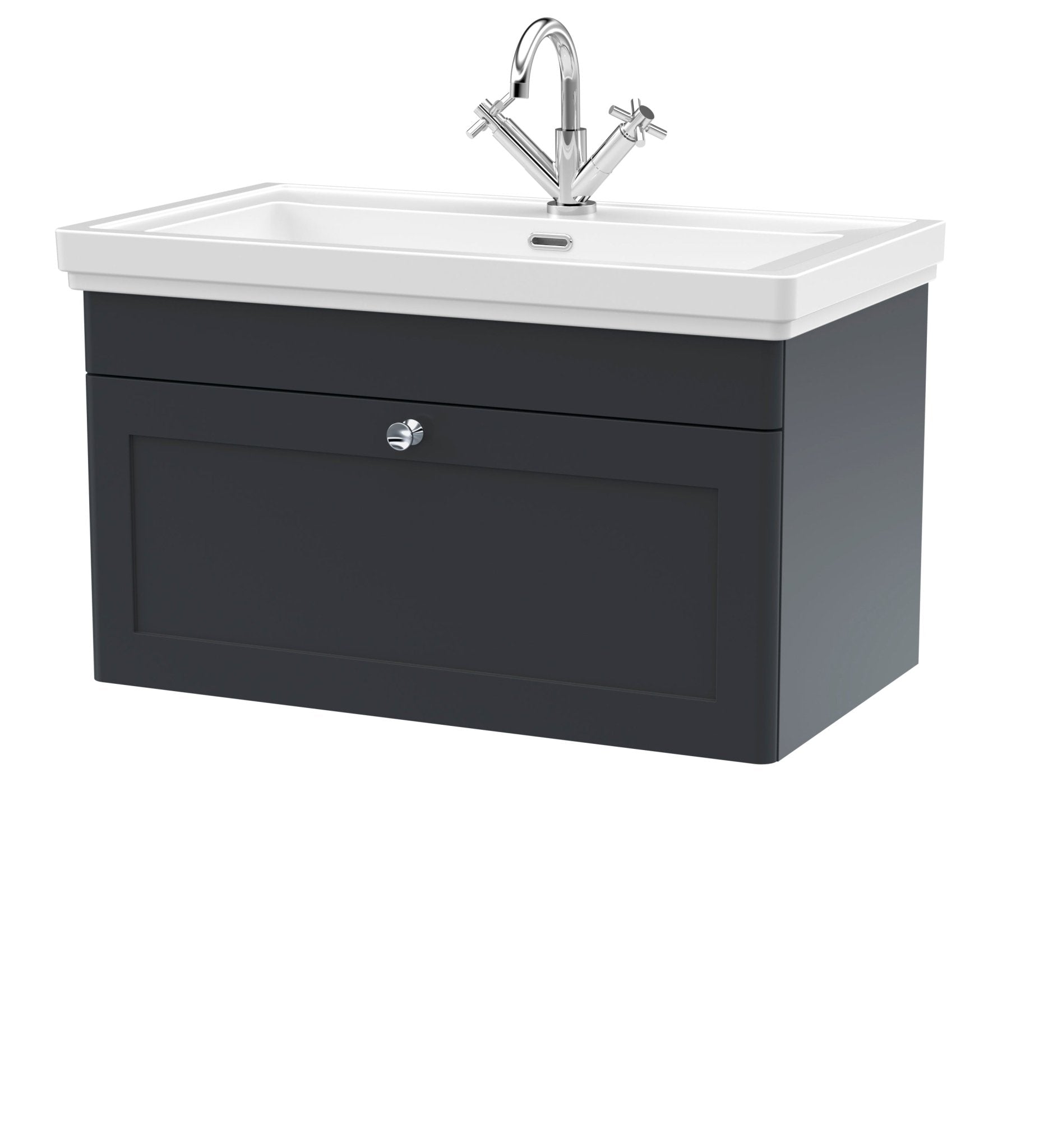 Nui Classique 800mm Wall Hung 1 - drawer Vanity & Basin 1th Traditional Soft Black MFC Painted Matt 496x830x470mm - JJ Building Materials