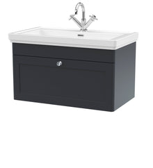 Nui Classique 800mm Wall Hung 1 - drawer Vanity & Basin 1th Traditional Soft Black MFC Painted Matt 496x830x470mm - JJ Building Materials