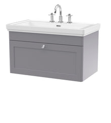 Nui Classique 800mm Wall Hung 1 - drawer Vanity & Basin 3th Traditional Satin Grey MFC Painted Matt 496x830x470mm - JJ Building Materials