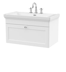 Nui Classique 800mm Wall Hung 1 - drawer Vanity & Basin 3th Traditional Satin White MFC Painted Matt 496x830x470mm - JJ Building Materials