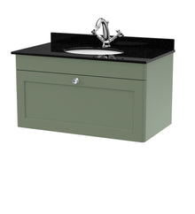 Nui Classique 800mm Wall Hung 1 Drawer Vanity & Marble Top 1th Traditional Satin Green MFC Painted Matt 445x820x463mm - CLC896BR1 - JJ Building Materials