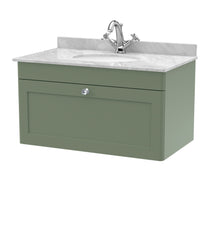 Nui Classique 800mm Wall Hung 1 Drawer Vanity & Marble Top 1th Traditional Satin Green MFC Painted Matt 445x820x463mm - CLC896GR1 - JJ Building Materials